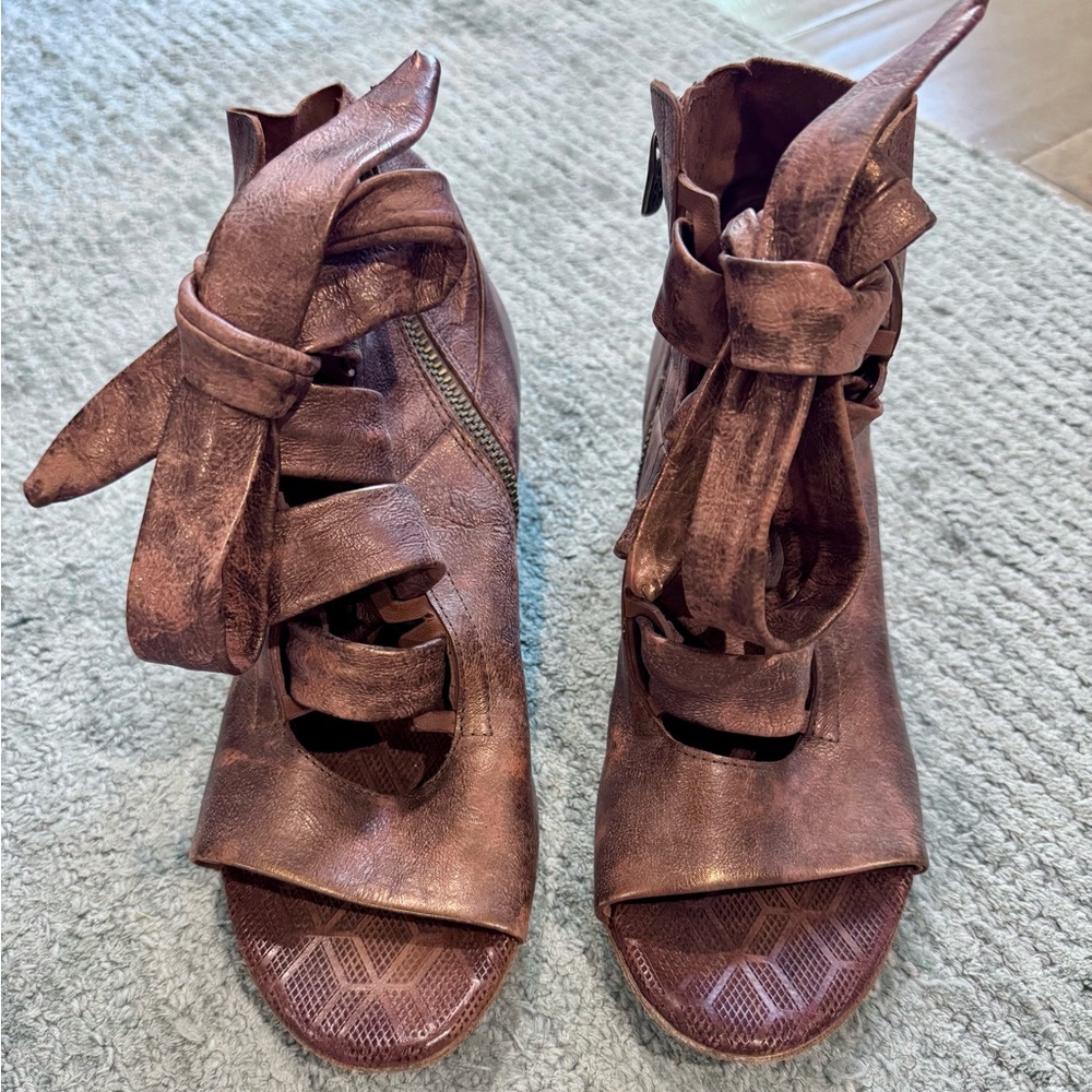 A.S.98 metallic bronze Open-Toe PERFECT flawless condition! 38